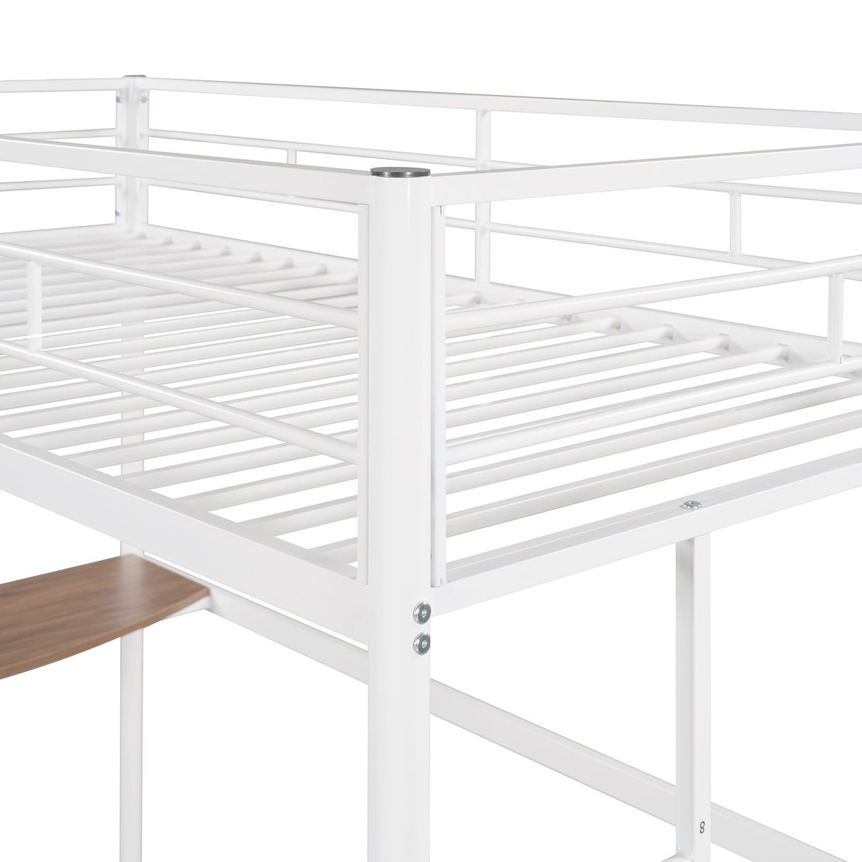 Twin Over Full Metal Bunk Bed with Desk, Ladder and Quality Slats for Bedroom, Metallic  White（OLD SKU :LP000092AAK） - Home Elegance USA