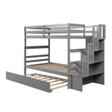 Bunk Beds Twin over Twin Stairway Storage function  Gray - Home Elegance USA