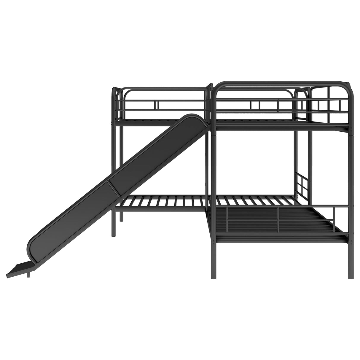 Twin Size L-Shaped Bunk Bed with Slide and Ladder, Black(OLD SKU:GX000615AAB) - Home Elegance USA