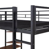 Full Size Metal Loft Bed with 2 Shelves and one Desk ,Black (Old SKU: LP000191AAB )