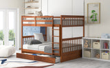 Full-Over-Full Bunk Bed with Ladders and Two Storage Drawers (Walnut) - Home Elegance USA