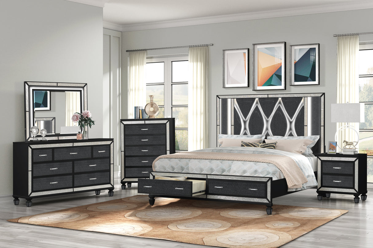 Crystal Queen Storage Bed Made With Wood Finished in Black - Home Elegance USA
