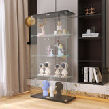 Two-door Glass Display Cabinet 4 Shelves with Door, Floor Standing Curio Bookshelf for Living Room Bedroom Office, 64.56” x 31.69”x 14.37”, Black Home Elegance USA