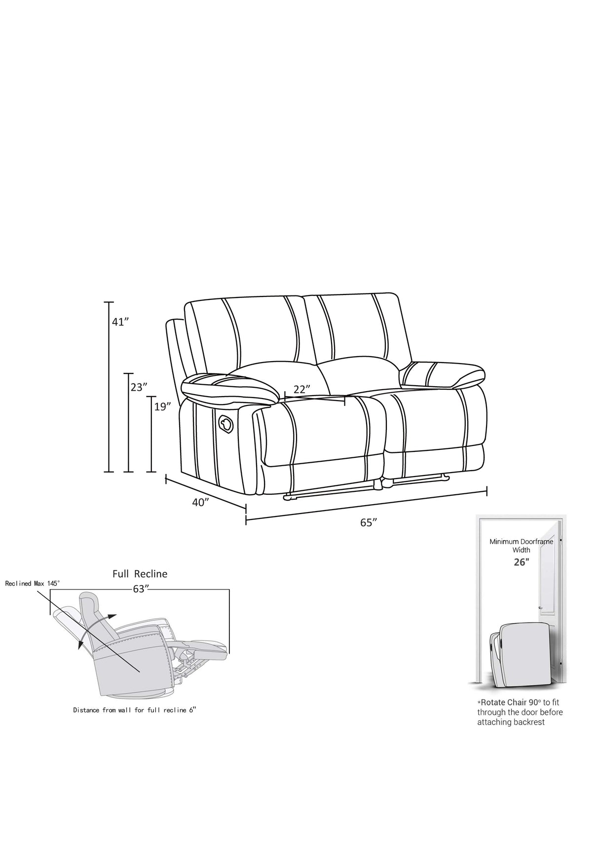 Global United Leather-Air Recliining  Loveseat Home Elegance USA