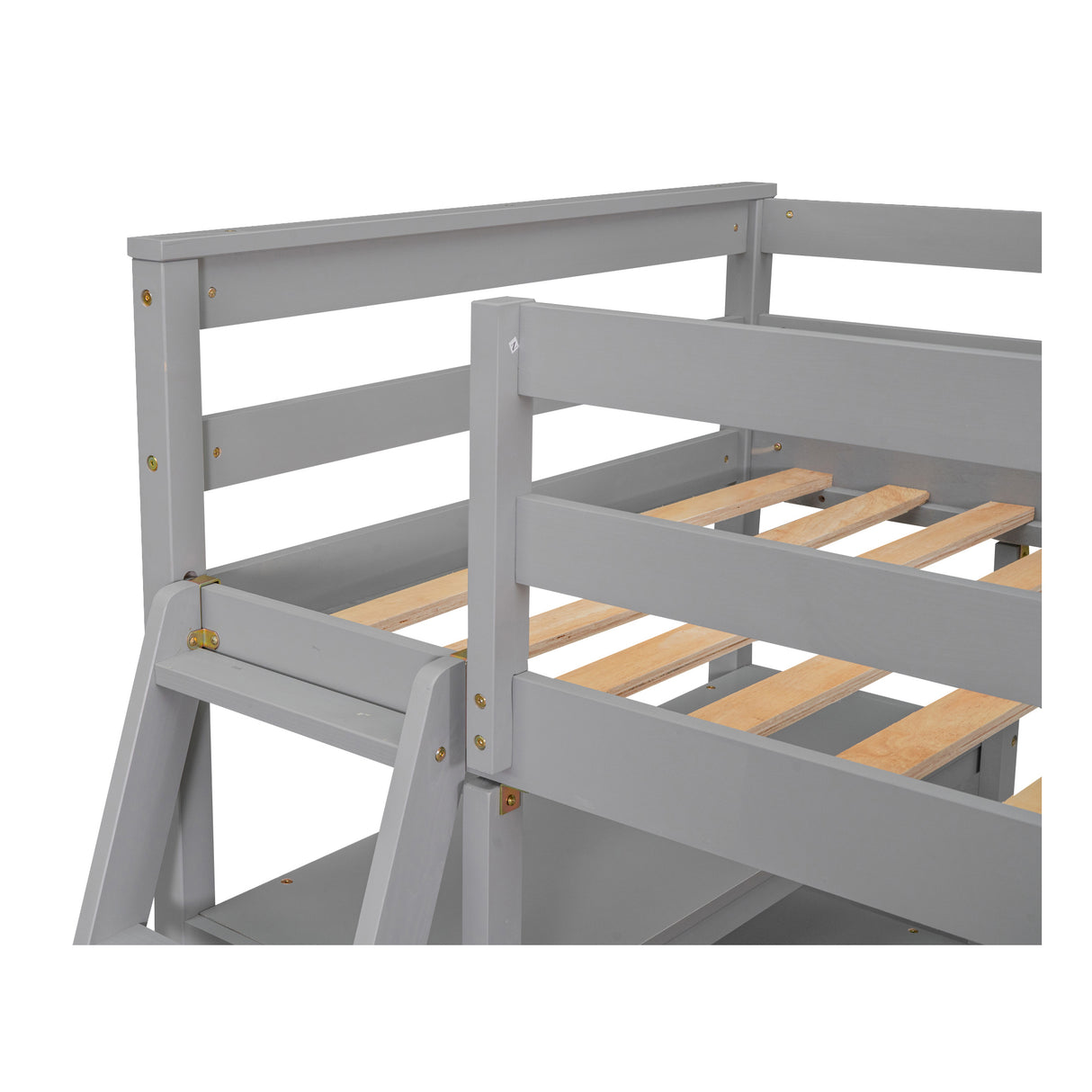 Twin Size Loft Bed with Desk and Shelves, Two Built-in Drawers, Gray(old SKU: GX000803AAE-1） - Home Elegance USA