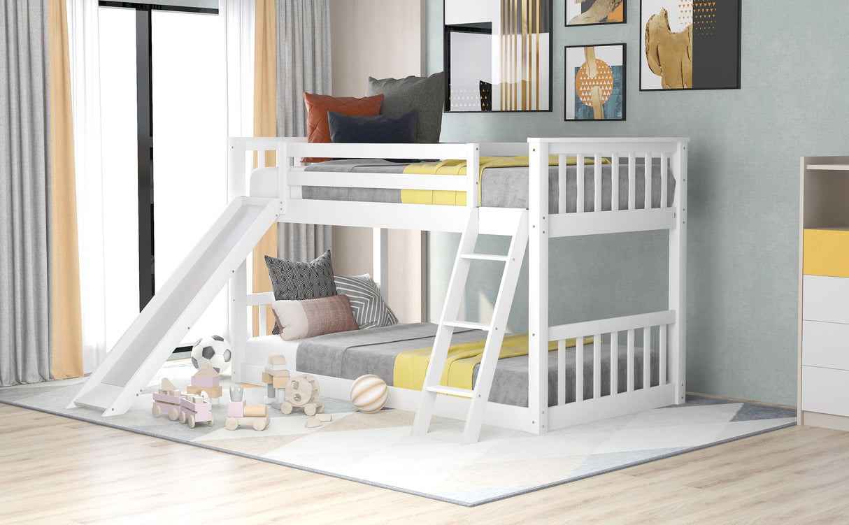 Twin over Twin Bunk Bed with Convertible Slide and Ladder, White - Home Elegance USA