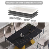 63"Modern artificial stone black straight edge golden metal leg dining table - 6 people - W1535S00070 - image - 9