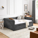 Daybed with Trundle Upholstered Tufted Sofa Bed, with Button and Copper Nail on Arms，Full Daybed & Twin Trundle, Grey（85.5“x57”x30.5“） Home Elegance USA