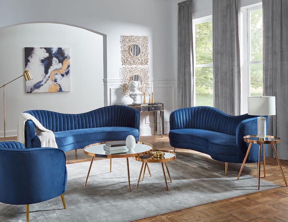 Sophia - 3 Piece Living Room Set - Blue - Home Elegance USA