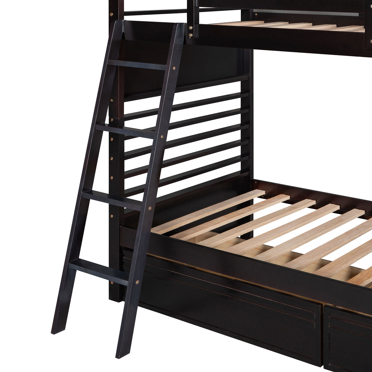 Twin over Twin Wood Bunk Bed with Two Drawers - Espresso· - Home Elegance USA