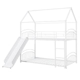 Twin Over Twin Metal Bunk Bed With Slide,Kids House Bed White - Home Elegance USA