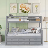 Twin-Over-Full Bunk Bed with Twin size Trundle , Separable Bunk Bed with Drawers for Bedroom - Gray - Home Elegance USA