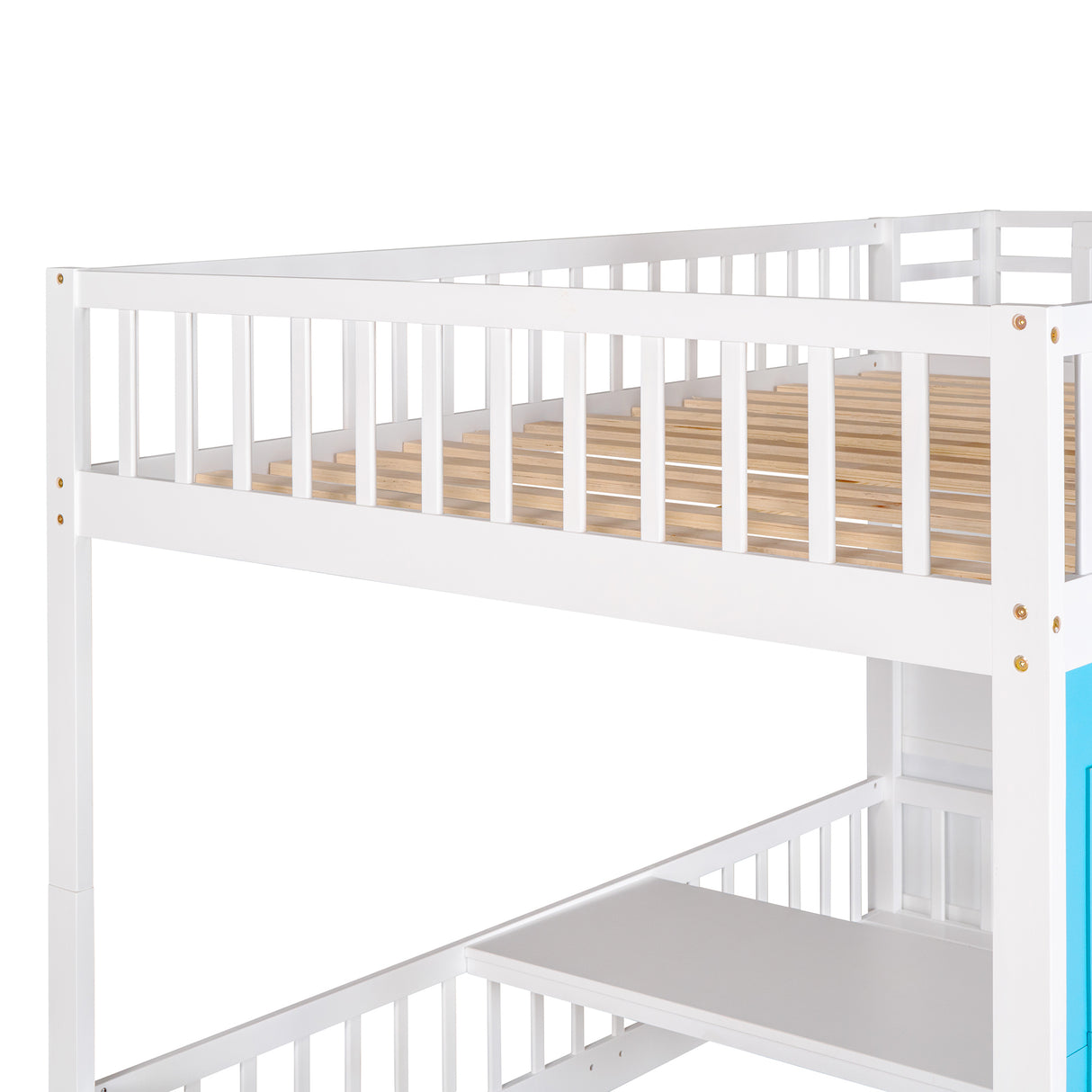 Full-Over-Full Bunk Bed with Changeable Table , Bunk Bed Turn into Upper Bed and Down Desk - Blue - Home Elegance USA