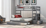 Twin over Twin/King (Irregular King Size) Bunk Bed with Twin Size Trundle, Extendable Bunk Bed   (Gray)(OLD SKU :LP000032AAE) - Home Elegance USA