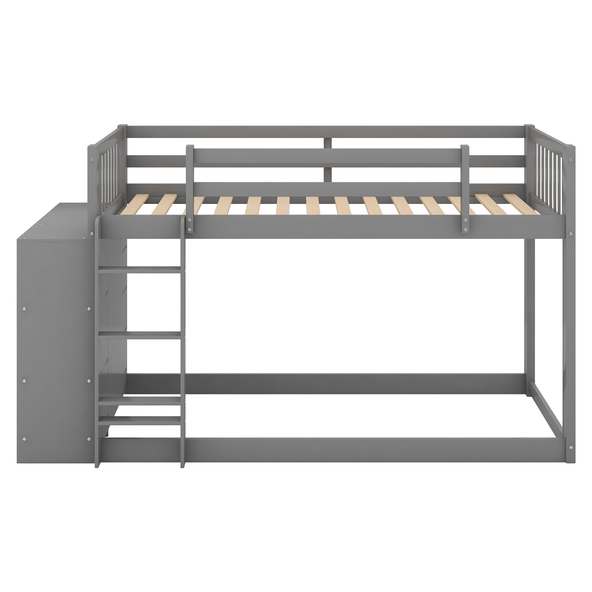 Twin over Twin Bunk Bed with Attached Cabinet and Shelves Storage ,Gray (OLD SKU:GX000513AAE) - Home Elegance USA