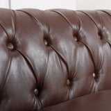 84.65" Dark Brown PU Rolled Arm Chesterfield Three Seater Sofa. - W68035342 - image - 12