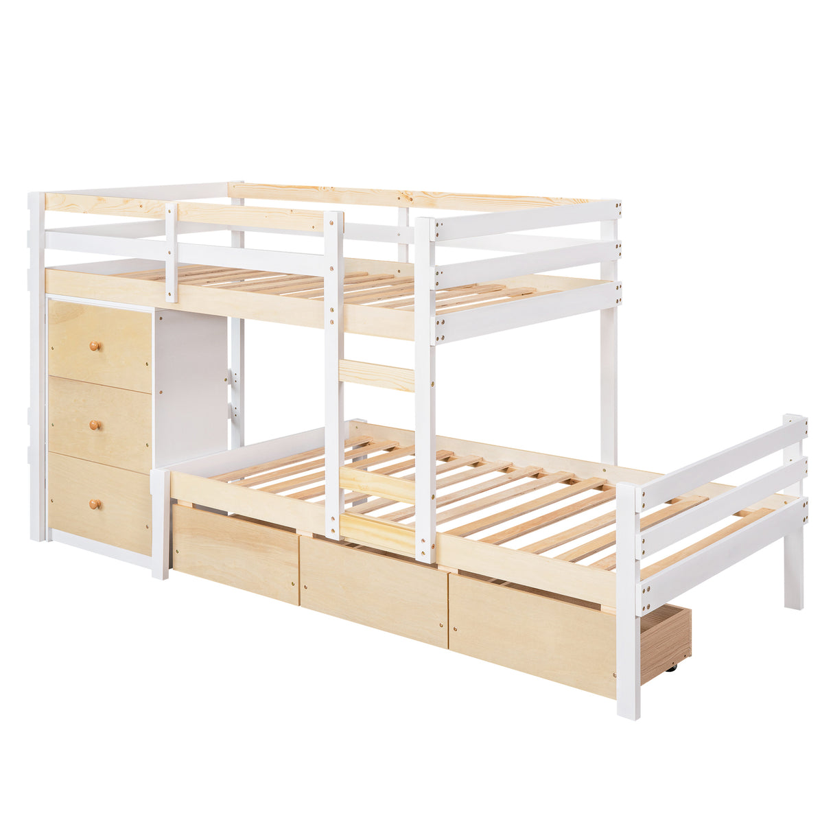 Twin over Twin Loft Bunk Bed with Drawers and Ladder, Natural - Home Elegance USA