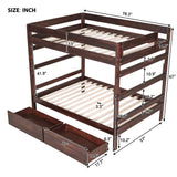 Full over Full Wood Bunk Bed with 2 Drawers, Espresso - Home Elegance USA