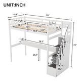 Twin Size Loft Bed with Storage Staircase and Built-in Desk, White (Old SKU:GX000903AAK) - Home Elegance USA