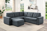 Isla Gray Woven Fabric 6-Seater Sectional Sofa with Ottoman - Home Elegance USA