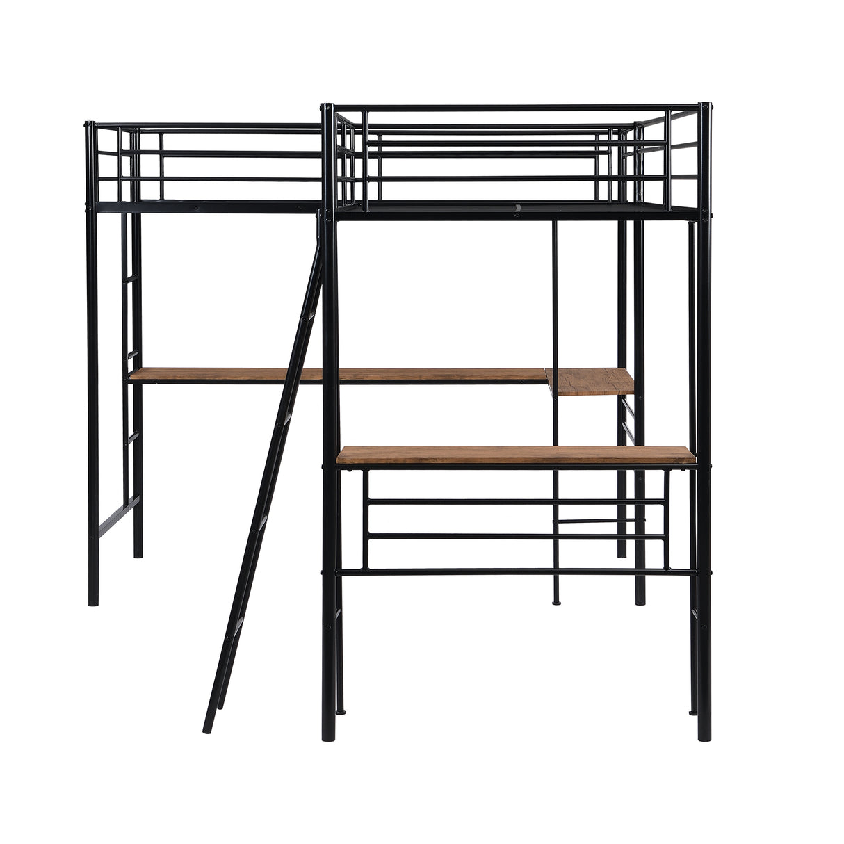 Twin Size Metal Loft Bed with Two Built-in Desks,Black - Home Elegance USA