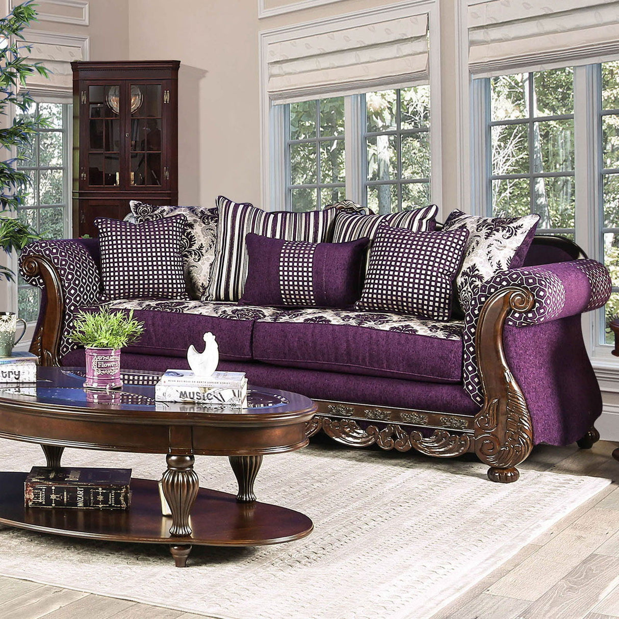 Emilia - Sofa & Loveseat - Purple / Silver - Home Elegance USA