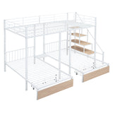 Full over Twin-Twin Triple bunk bed with drawers and staircase, White