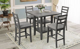 TREXM 5-Piece Wooden Counter Height Dining Set with Padded Chairs and Storage Shelving (Gray) - Home Elegance USA