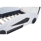 Twin Size Race Car-Shaped Platform Bed with Wheels, White - Home Elegance USA