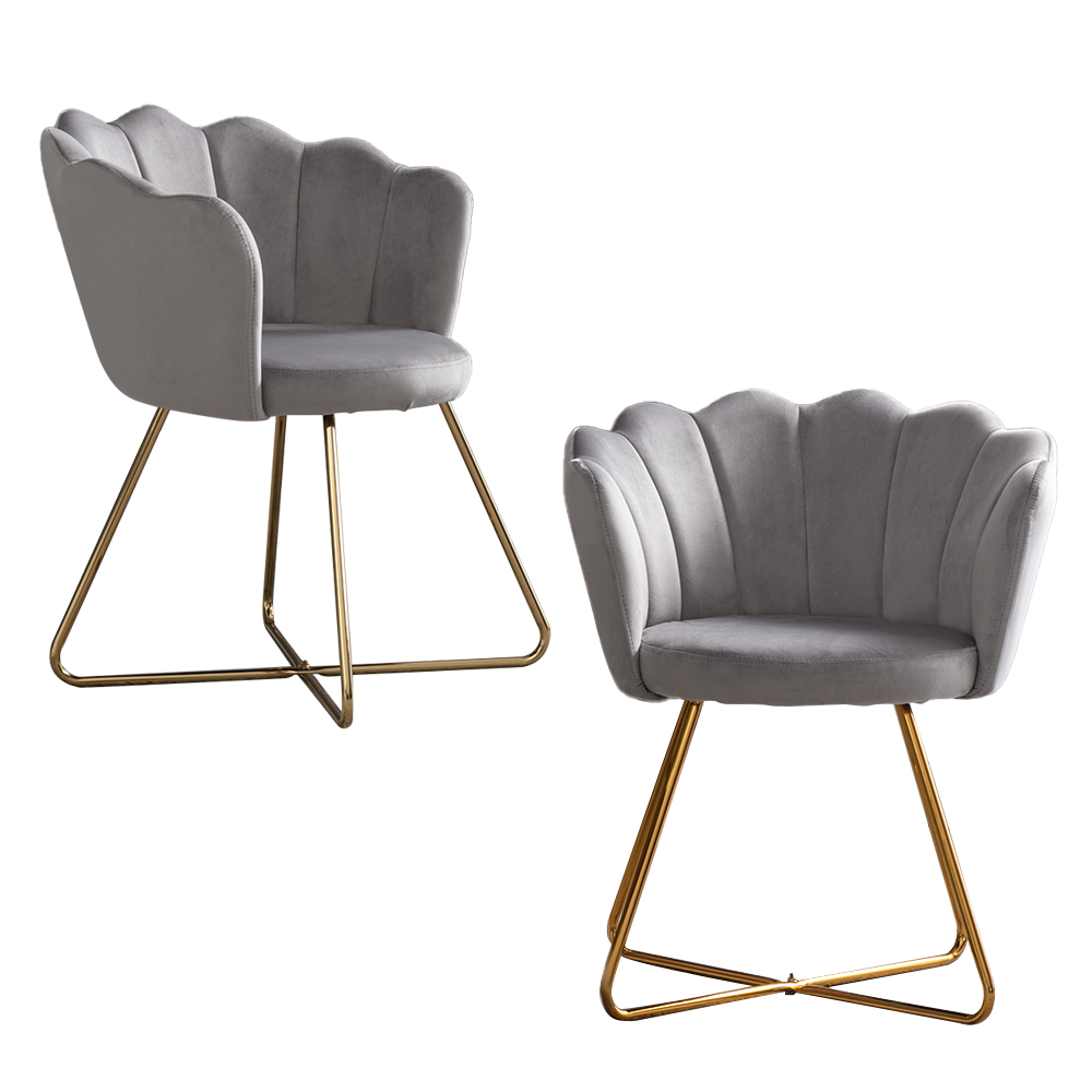 Zen Zone Velvet Accent/Conversation Lounge Chair With Iron Metal Gold Plated Legs, Suitable For Office, Lounge, Living Room, Set of 2, Grey - Home Elegance USA