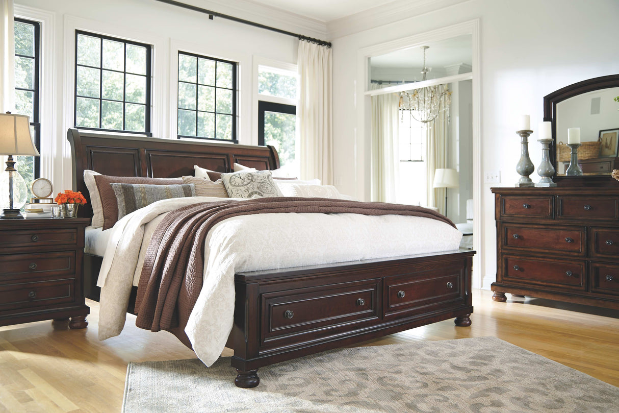 Porter - Rustic Brown - 6 Pc. - Dresser, Mirror, Queen Sleigh Bed With 2 Storage Drawers, Nightstand - Home Elegance USA