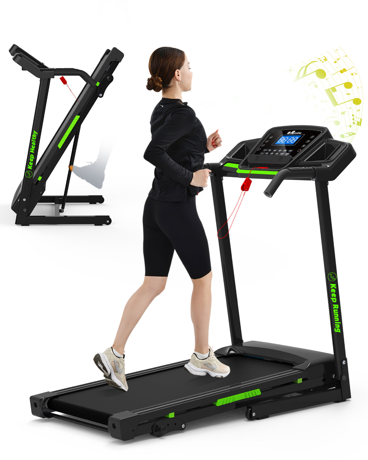 Foldable Treadmill with Incline, Folding Treadmill for Home Electric Treadmill Workout Running Machine, Handrail Controls Speed, Pulse Monitor,APP
