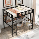 Full Size Loft Metal&MDF Bed with Long Desk and Shelves,Black - Home Elegance USA