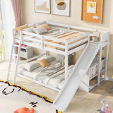 Full over Full Bunk Bed with Ladder, Slide and Shelves, White - Home Elegance USA
