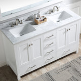 Bathroom Vanity set 60 inches Double sink, Carrara White Marble Countertop Without Mirror