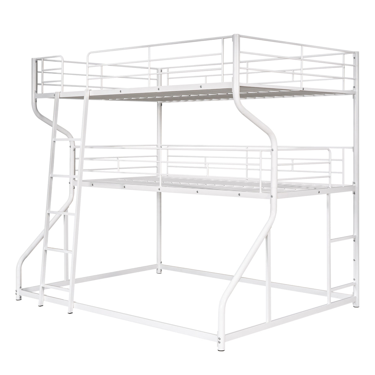 Full XL over Twin XL over Queen Size Triple Bunk Bed with Long and Short Ladder,White - Home Elegance USA