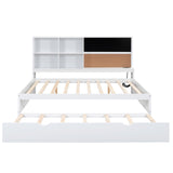 Full Size Daybed with Storage Shelves, Blackboard, Cork board, USB Ports and Twin Size Trundle, White(Expected Arrival Time: 8.2) - Home Elegance USA