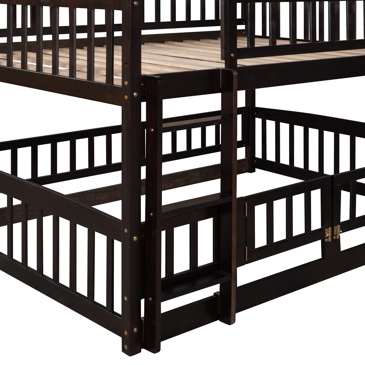 Bunk Bed with Slide,Full Over Full Low Bunk Bed with Fence and Ladder for Toddler Kids Teens Espresso
