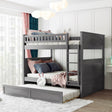 Full Over Full Bunk Bed with Twin Size Trundle, Pine Wood Bunk Bed with Guardrails, Brushed Gray(Old SKU：LP000044AAN)
