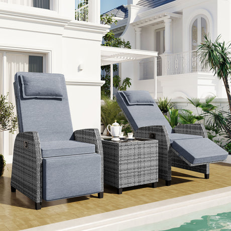 U_Style Outdoor Rattan Two-person Combination With Coffee Table, Adjustable, Suitable For Courtyard, Swimming Pool, Balcony