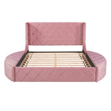 Upholstered Platform Bed Queen Size Storage Velvet Bed with Wingback Headboard and 1 Big Drawer,2 Side Storage Stool(Pink) - Home Elegance USA