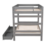 Full over Full Wood Bunk Bed with 2 Drawers, Gray - Home Elegance USA