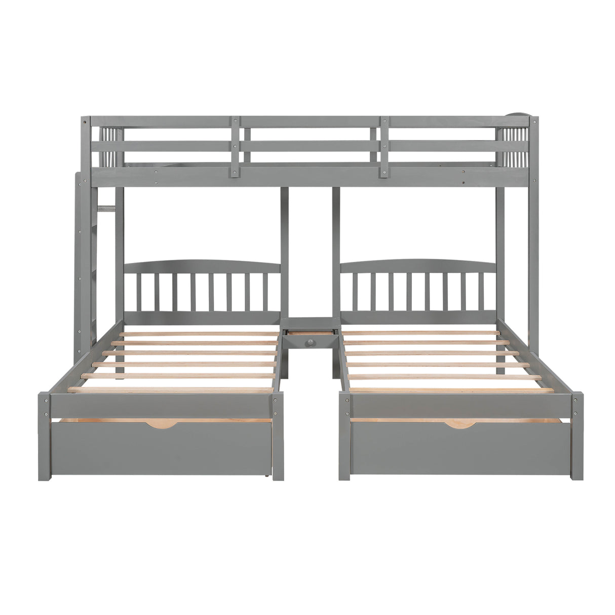 Twin over Twin & Twin Bunk Bed with Two Drawers and Built-in Middle Drawer, Gray - Home Elegance USA