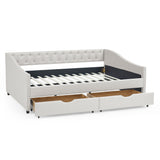 Full Size Daybed with Drawers Upholstered Tufted Sofa Bed, with Button on Back and Copper Nail on Waved Shape Arms，Beige（80.5“x55.5”x27.5“）