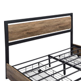 Industrial Wood and Metal Bed Platform with 4 Storage Drawers and Headboard, No Box Spring Needed, Full Size, Light Brown - Home Elegance USA