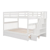 Stairway Full-Over-Full Bunk Bed with Twin size Trundle, Storage and Guard Rail for Bedroom, Dorm - White(OLD SKU :LP001210AAK) - Home Elegance USA