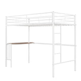 Twin Over Full Metal Bunk Bed with Desk, Ladder and Quality Slats for Bedroom, Metallic  White（OLD SKU :LP000092AAK） - Home Elegance USA