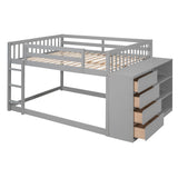 Full over Full Bunk Bed with 4 Drawers and 3 Shelves-Gray - Home Elegance USA