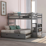 Twin over Twin/King (Irregular King Size) Bunk Bed with Twin Size Trundle, Extendable Bunk Bed   (Gray)(OLD SKU :LP000032AAE) - Home Elegance USA