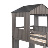 Wooden Twin Over Full Bunk Bed, Loft Bed with Playhouse, Farmhouse, Ladder, Slide and Guardrails, Antique Gray(OLD SKU :LT000028AAE) Home Elegance USA